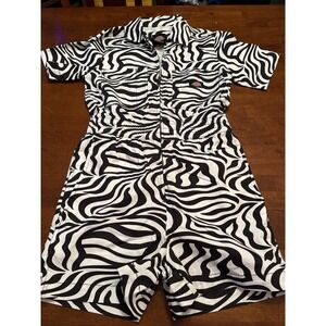 Dickies Women's XXS Romper Jumpsuit Short Sleeve Animal Zebra Print Blk White